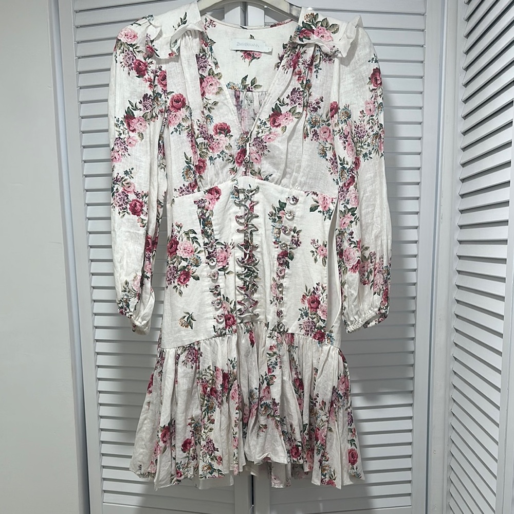 Zimmermann Red Ruffled Tiered Sundress with Notched Collar
